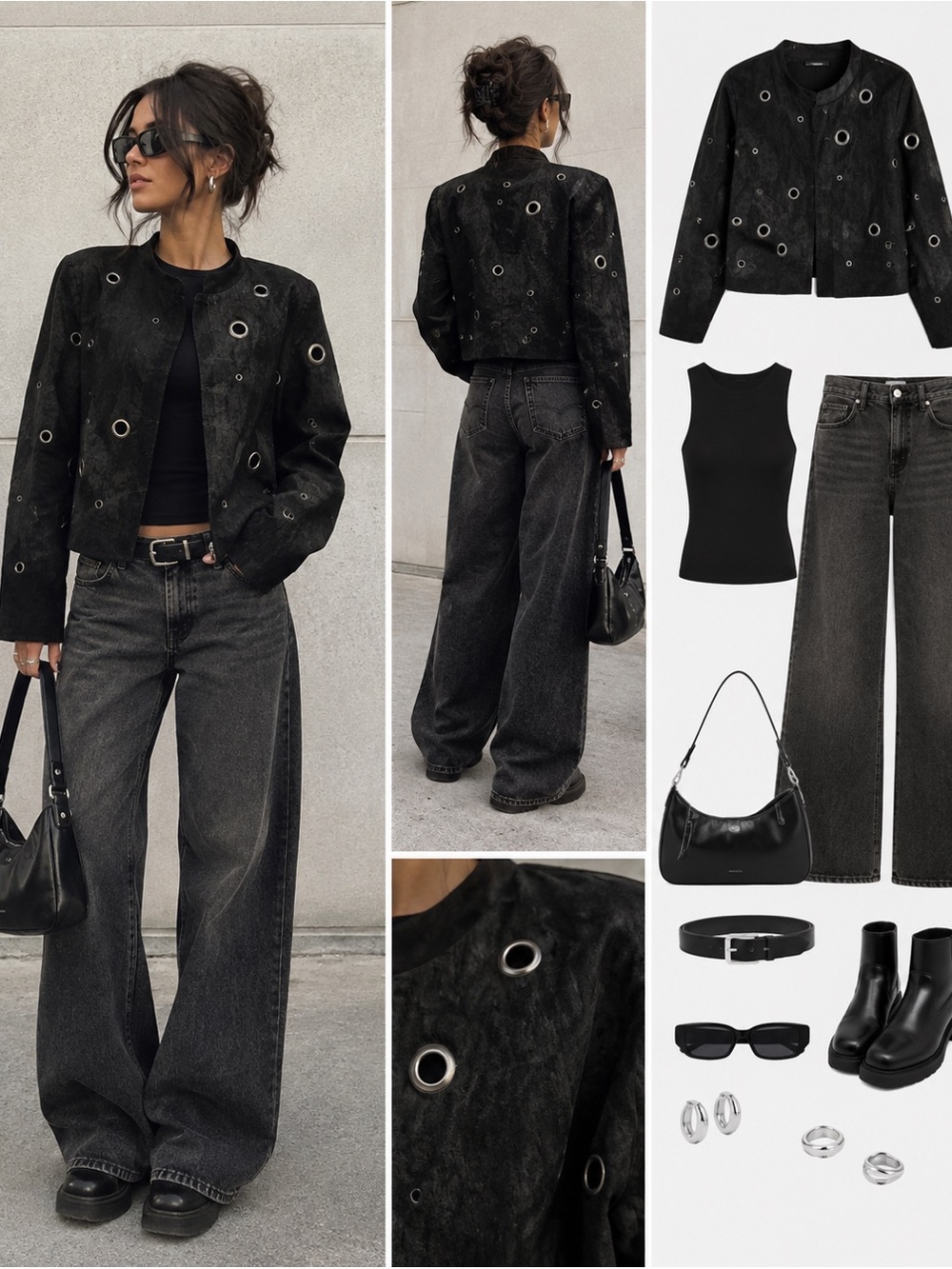 Black Suede Eyelet-Accent Cropped Jacket - Women